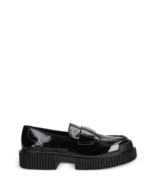 ARMANI EXCHANGE Black Logo-Plaque Loafers