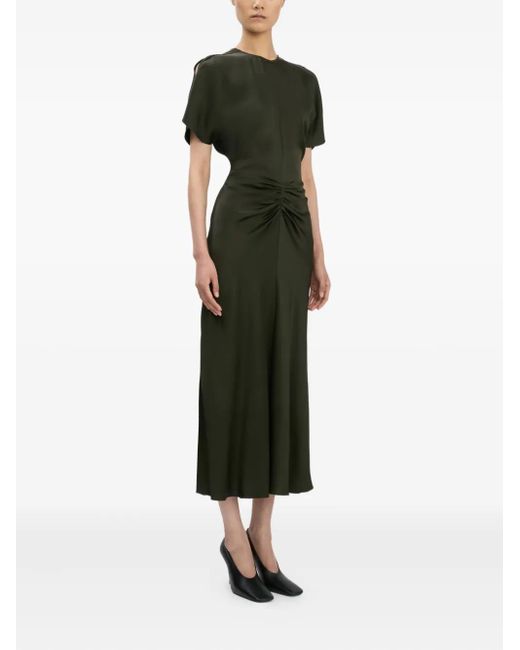 Victoria Beckham Black Gathered-Waist Midi Dress