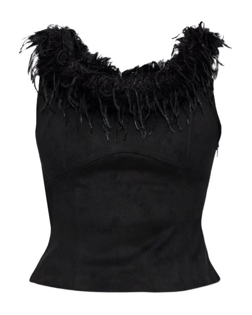 Top con ribete de plumas M I S B H V de color Black