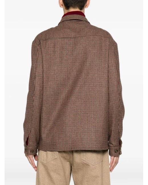 Eleventy Brown Houndstooth-Pattern Shirt Jacket for men