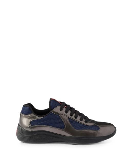 Prada Blue America's Cup Metallic-Leather And Bike-Fabric Sneakers for men