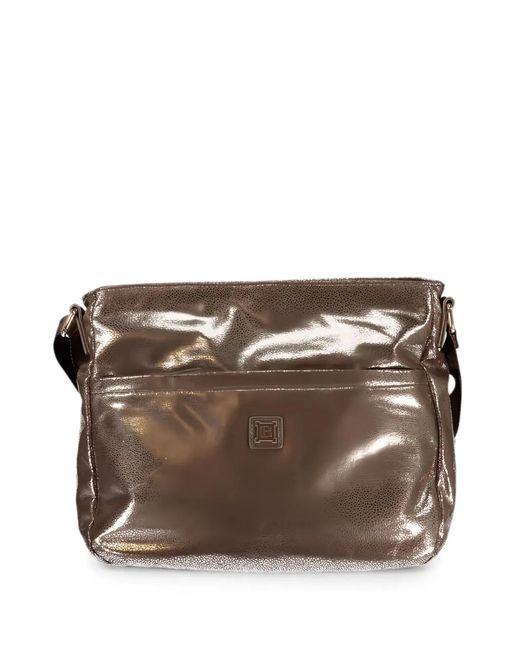 Laura Biagiotti Brown Plaque-Detail Metallic-Effect Crossbody Bag