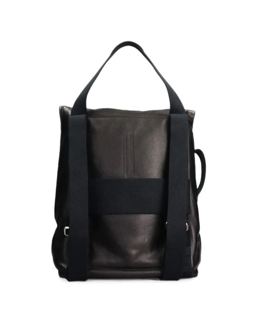 Rick Owens Black Grained Leather Backpack for men