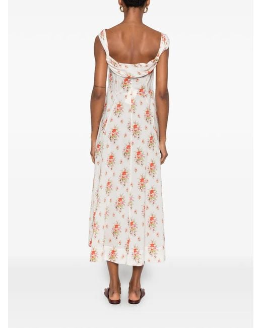 Doen White Clea Floral-Print Midi Dress