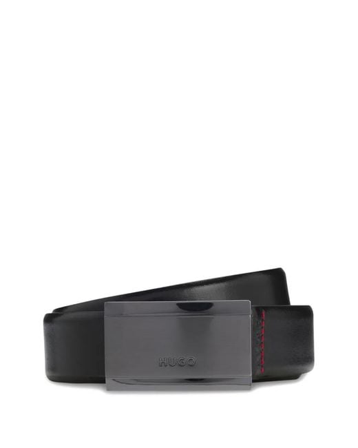 HUGO Black Logo-Engraved Belt for men