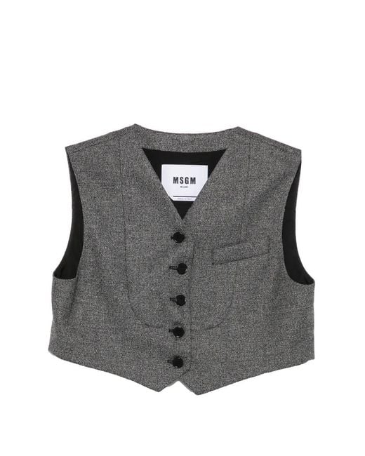 MSGM Gray Cropped Button-Up Waistcoat