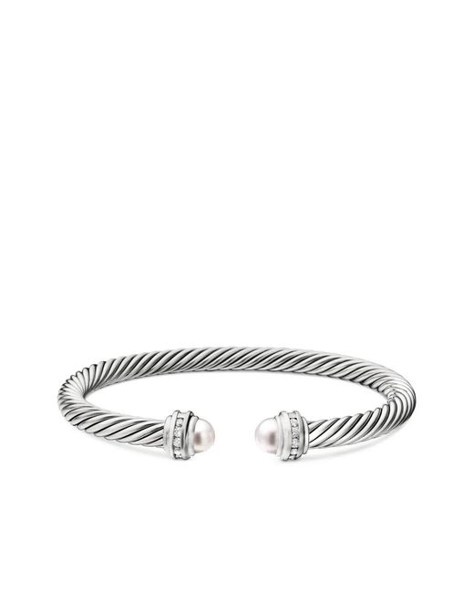 David Yurman White Sterling Classic Cable Diamond Bracelet (5Mm)
