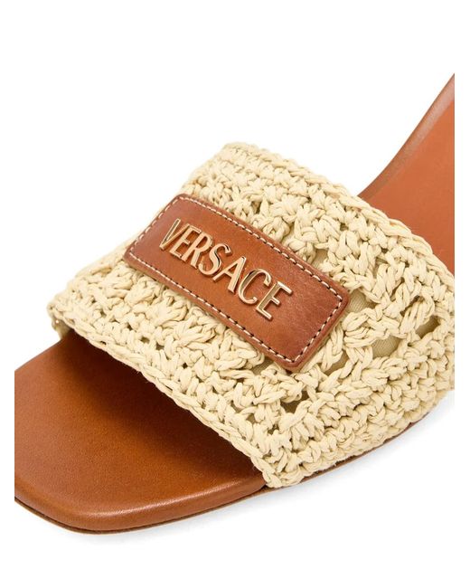 Versace Natural Logo Raffia Mules