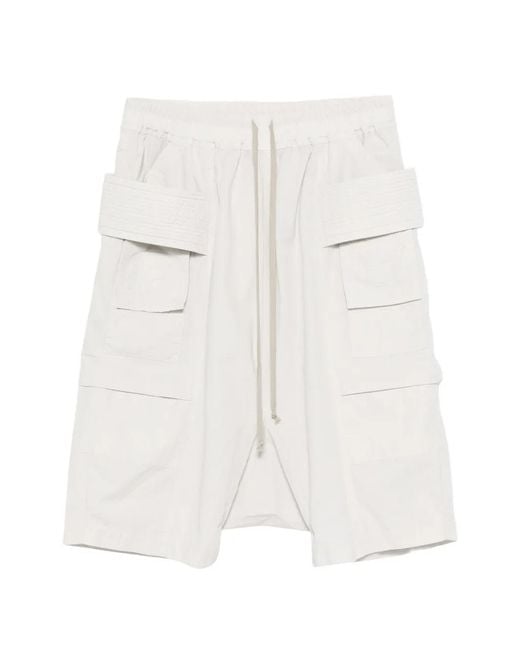 Rick Owens White Creatch Cargo Drawstring Shorts for men