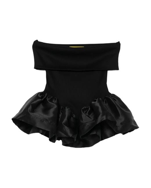 Marques'Almeida Black Off-Shoulder Peplum Top