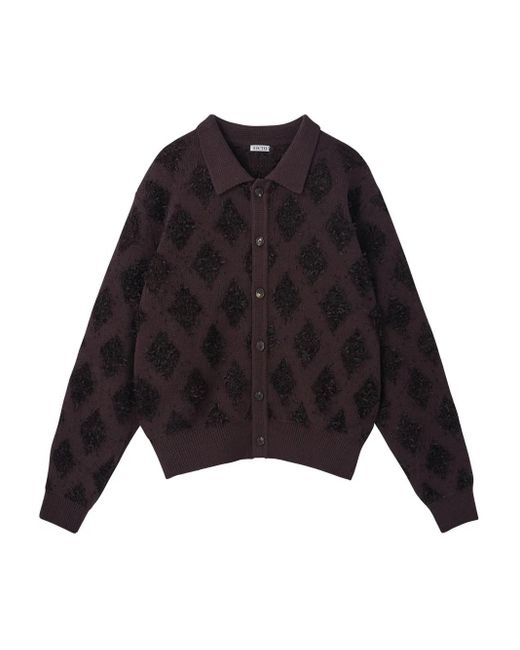 RECTO. Black Argyle-Pattern Polo Cardigan for men