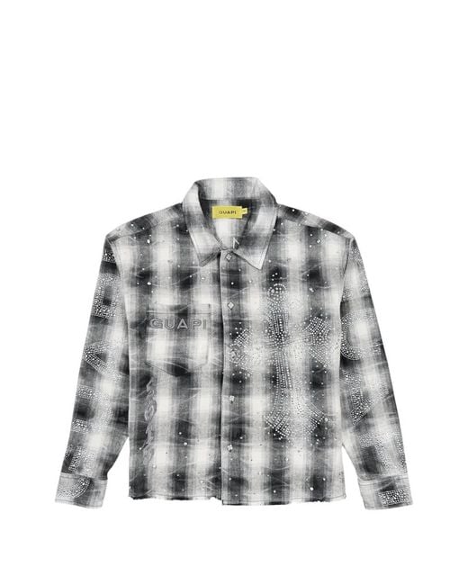GUAPI Gray Crystal-Embellished Plaid Flannel for men