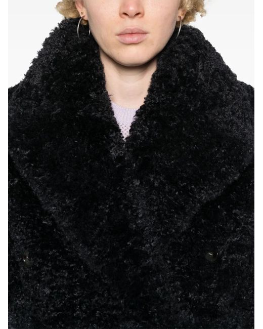 Stella McCartney Black Mantel Aus Faux Fur Mit Gürtel