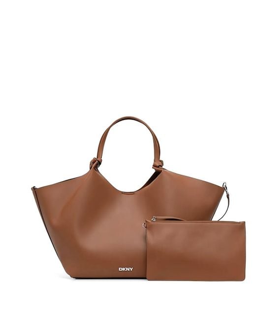 DKNY Brown Large Paula Commuter Logo Knotted Tote Bag