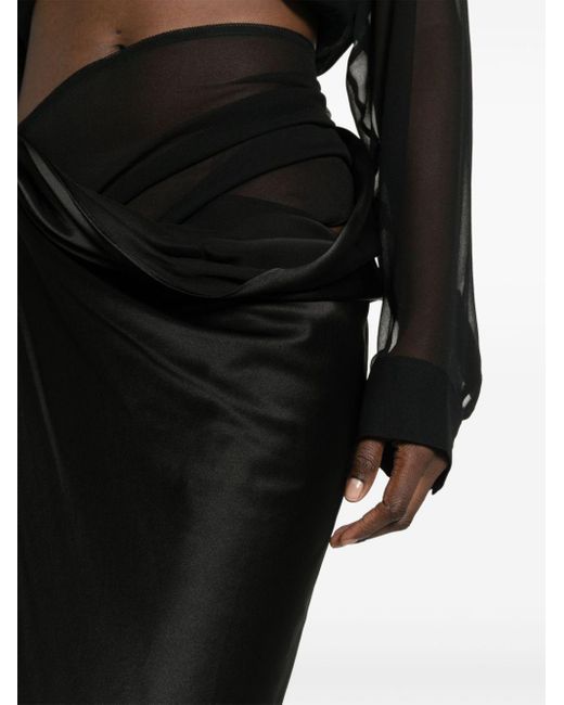 Christopher Esber Black Asymmetric Silk Long Skirt