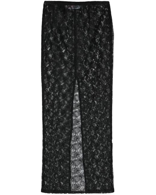 Chiara Ferragni Black Floral-lace Midi Skirt