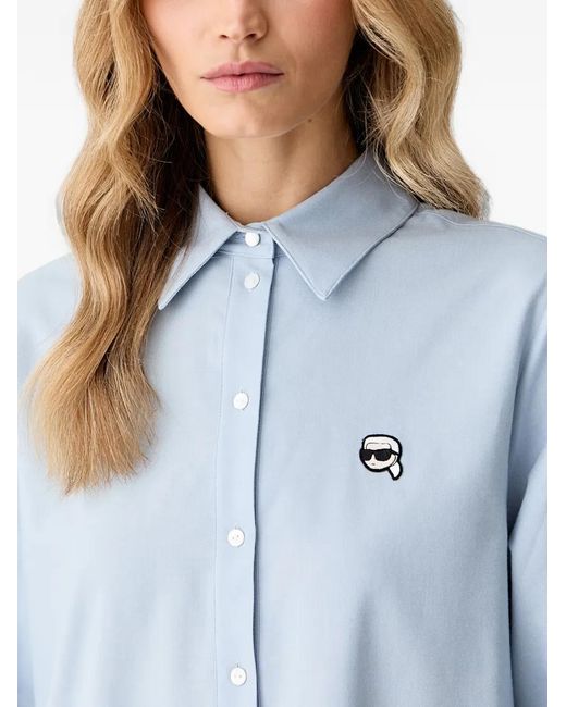 Karl Lagerfeld Blue Pleated Long-Sleeve Mini Dress