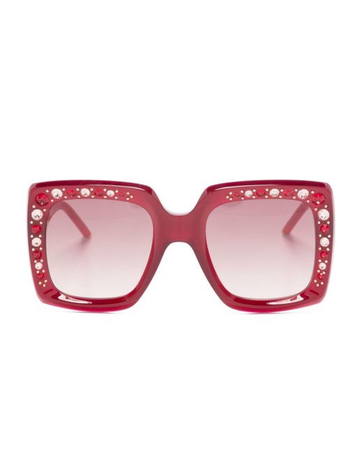 Carolina Herrera Pink Eckige Sonnenbrille mit Kristallen