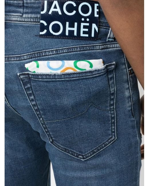 Jacob Cohen Blue Ripped Straight-Leg Jeans for men