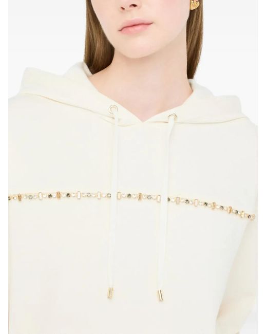 Liu Jo Natural Rhinestone-Embellished Drawstring Sweatshirt