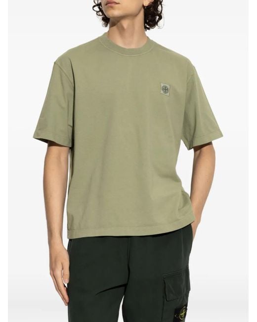 Stone Island Green Logo-Patch Cotton T-Shirt for men