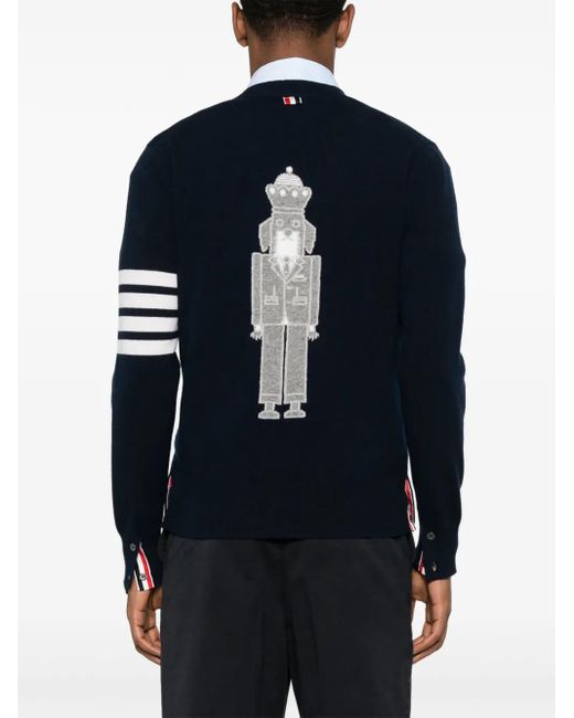 Thom Browne Blue 4-Bar Virgin-Wool Cardigan for men