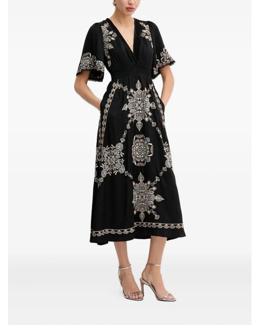 Vestido midi bordado con manga corta Hale Bob de color Black