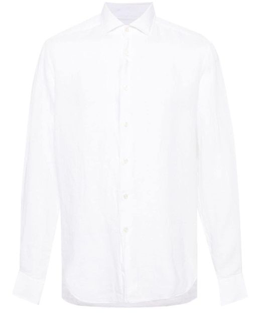 Spread-collar linen shirt di Dell'Oglio in White da Uomo