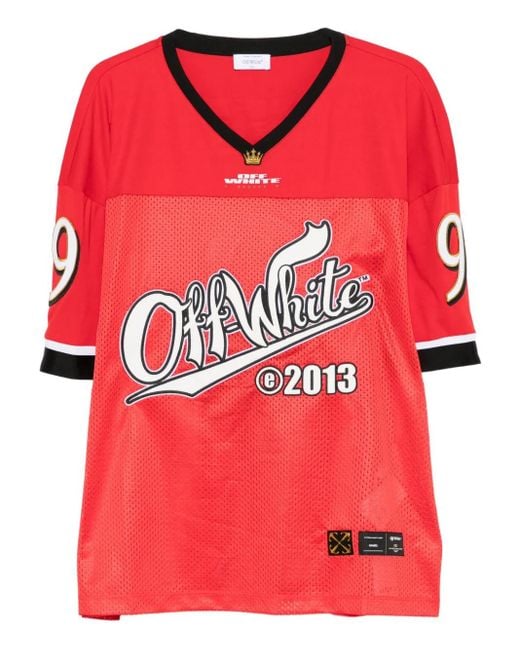 Off-White c/o Virgil Abloh Red Logo-Print Mesh T-Shirt for men