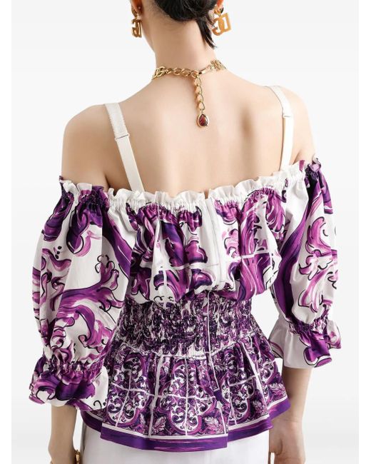 Dolce & Gabbana Top Met Majolica-Print in het Purple