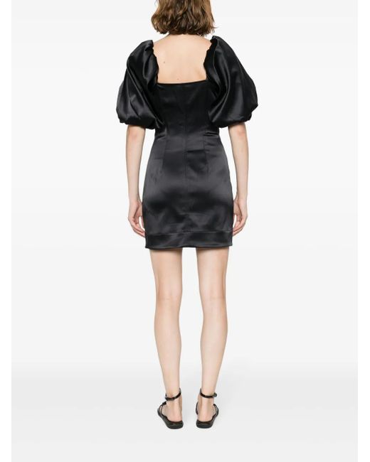 Ganni Black Bow-Detail Satin Minidress