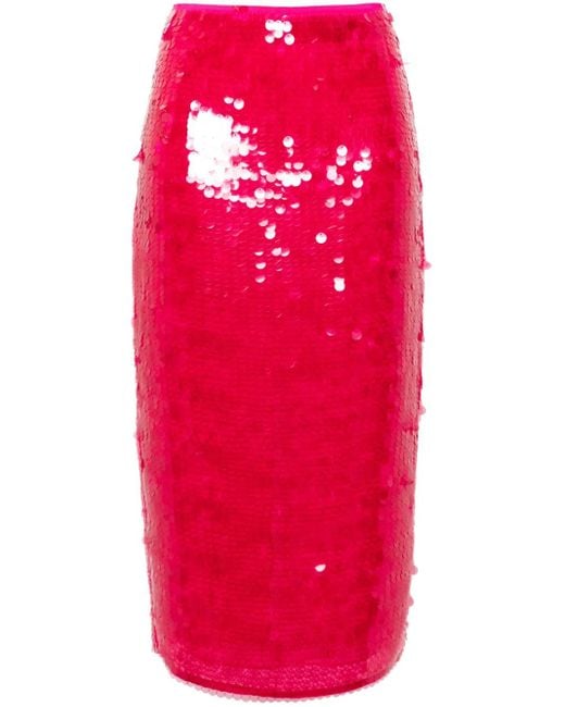 Patrizia Pepe Red Sequin-Embellished Midi Pencil Skirt
