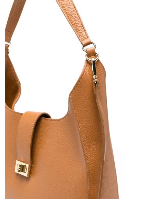 ADRIANNA FERETTI Brown Leather Turn-Lock Tote Bag
