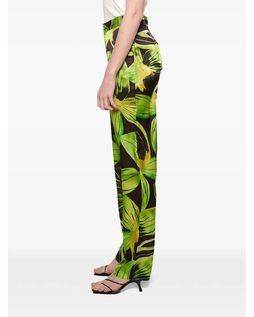 Louisa Ballou Green Leaf-Print Trousers