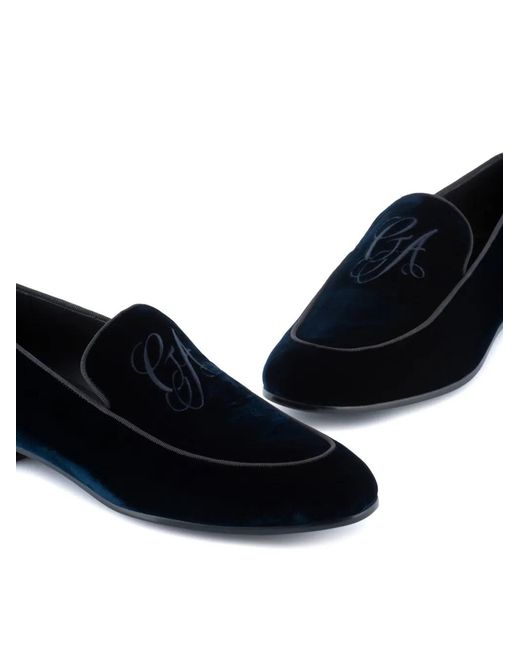 Giorgio Armani Black Embroidered Logo Velvet Loafers for men