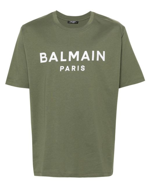メンズ Balmain ロゴ Tシャツ Green