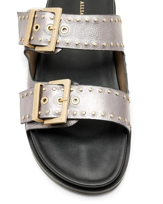 AllSaints White Magda Stud-Embellished Buckled Flat Sandals