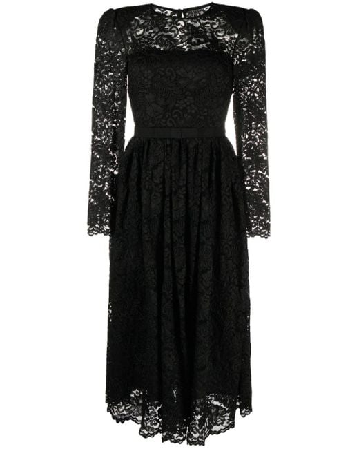 Self-Portrait Black Detachable-belt Floral-lace Dress