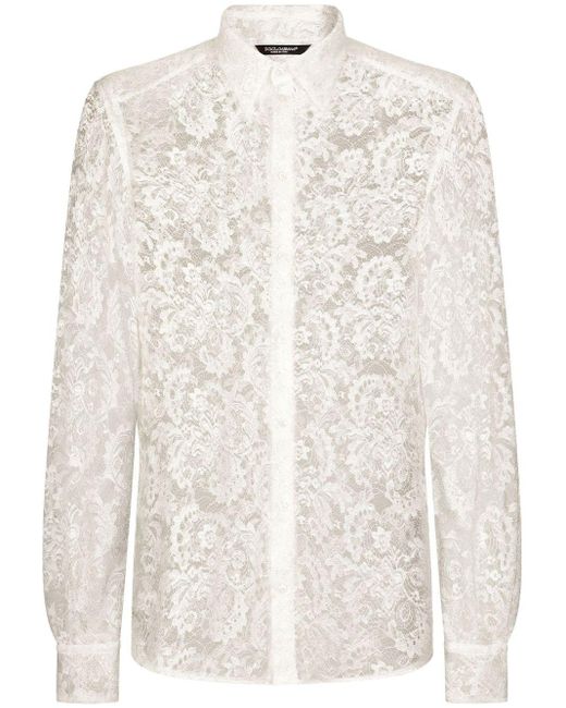 Dolce & Gabbana White Sheer-coverage Lace Shirt for men