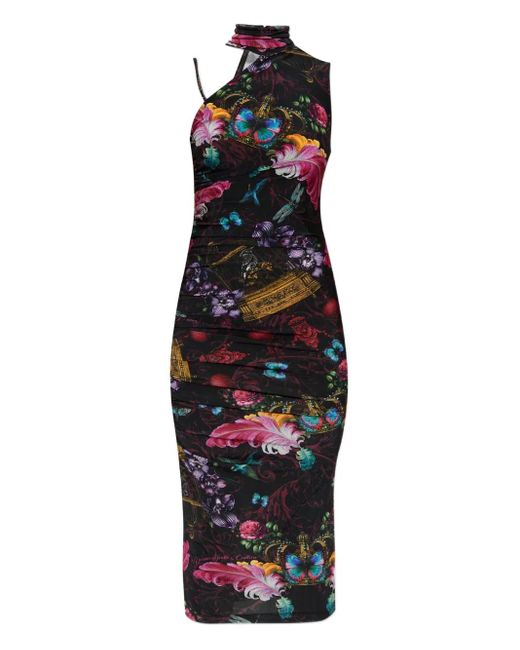Versace Jeans Couture Blue Floral-Print Midi Dress