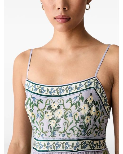 Farm Rio Green Landscape-Print Pleated Maxi Dress