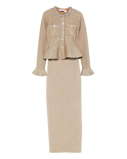 Self-Portrait Natural Embellished Midi Dress