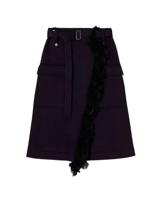 Plan C Blue Feather-Trim Wrap Skirt