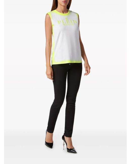 Philipp Plein White Logo-Embroidered Cotton Tank Top