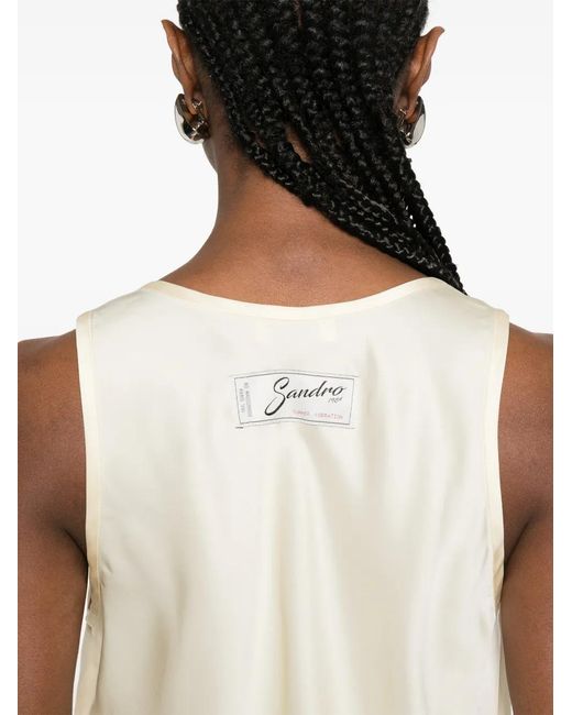 Sandro White Sleeveless Lace-Detail Top