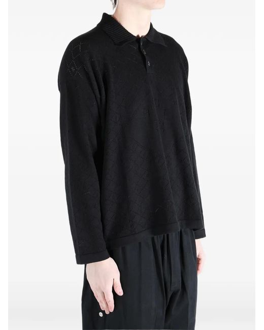 Bode Black Anisette Open-Knited Polo Shirt for men