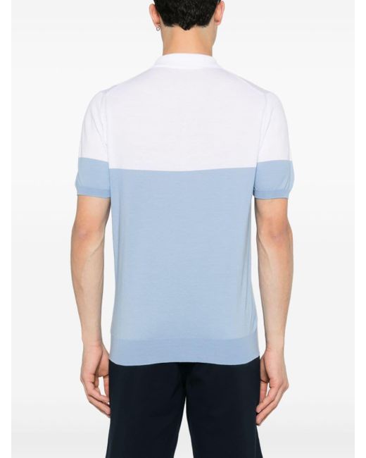 Kiton Blue Fine-ribbed Two-tone Polo Shirt for men