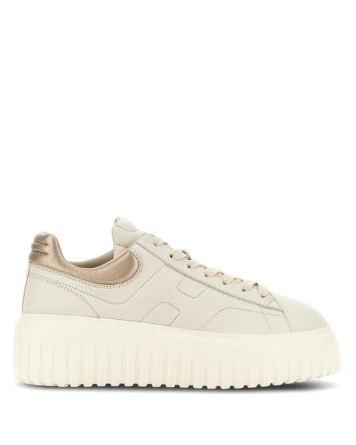 Hogan White H-Stripes Lace-Up Leather Sneakers