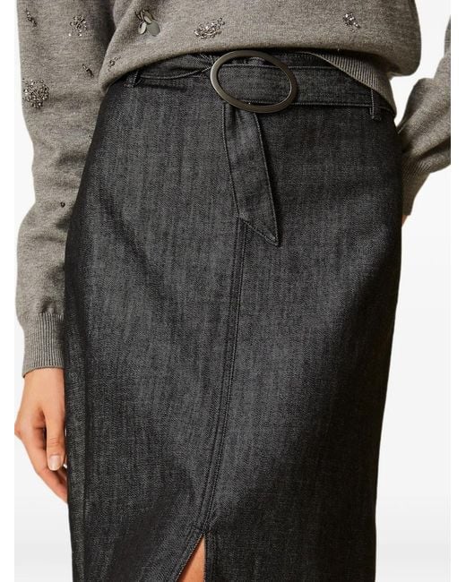 Twinset Black Long Flowing Denim Skirt
