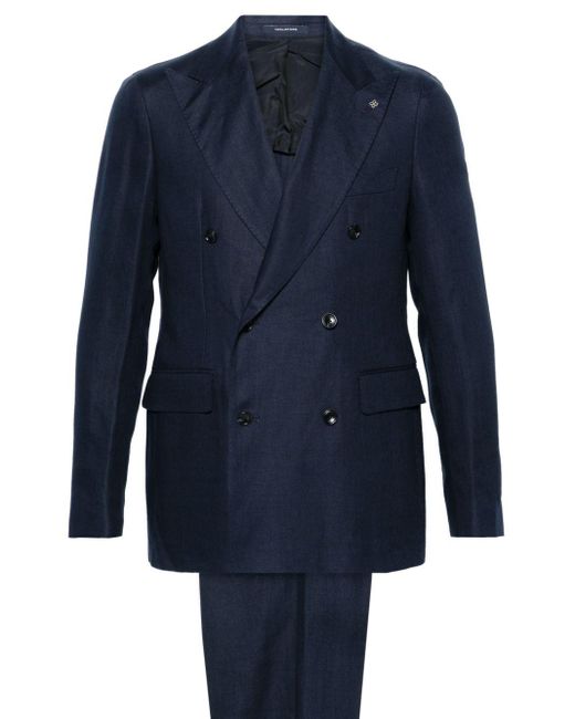 Tagliatore Blue Double-breasted Linen Suit for men